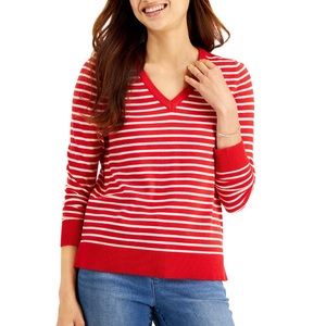 Style & Co Striped red &White V-neck Size XL NWT
